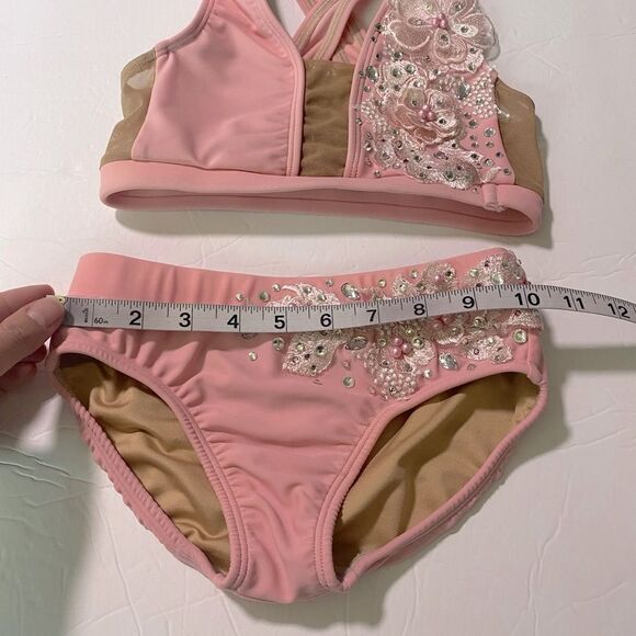AA dance design custom solo costume pink rhinestone 2 piece set LC child - Picture 8 of 10